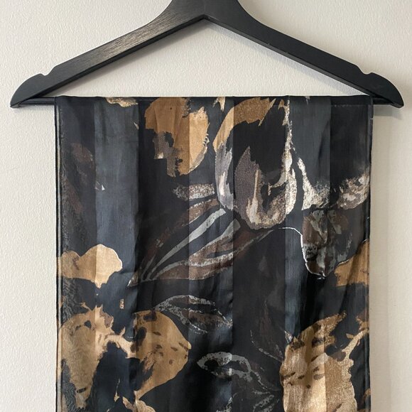 TanJay Black Neutrals Dark Autumnal Floral Lightweight Scarf - Picture 8 of 10